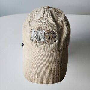 L&M Corduroy Hat Tan Embroidered Adjustable Baseball Cap Strap‎ Back Retro